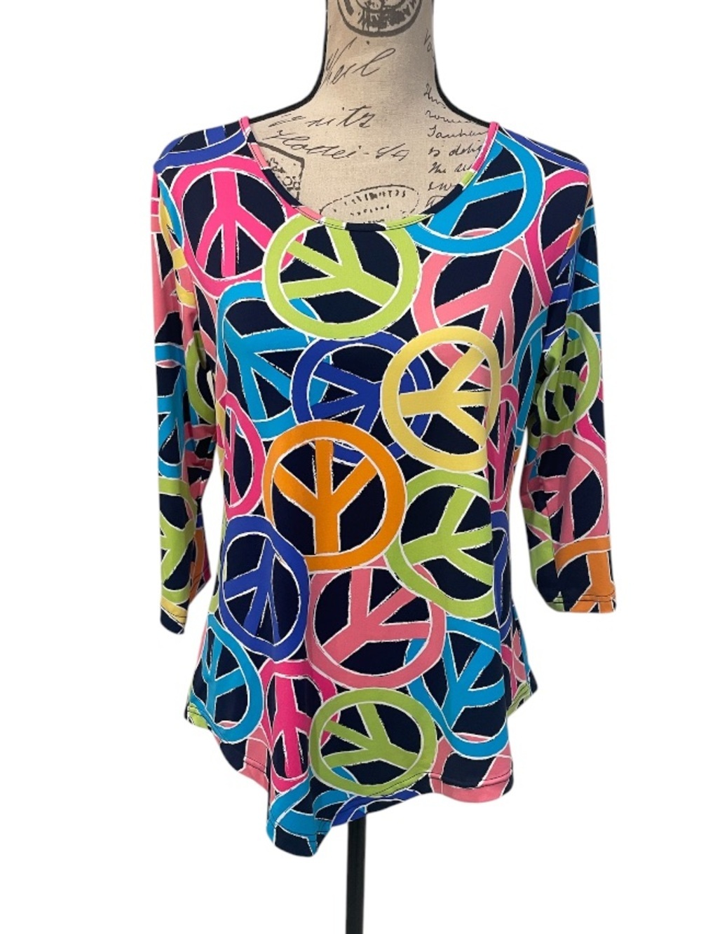 Anthony’s Resort Wear Colorful Peace Sign Asymmetrical Top Small Y2K Beachy - Picture 2 of 8